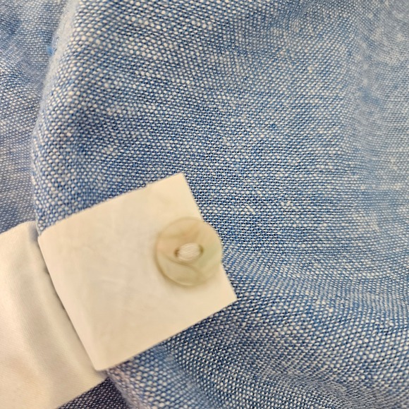 Orvis Woman Size M Linen Blend Button Up Blouse Roll Tab Sleeve Beachy Colorful - Picture 9 of 9